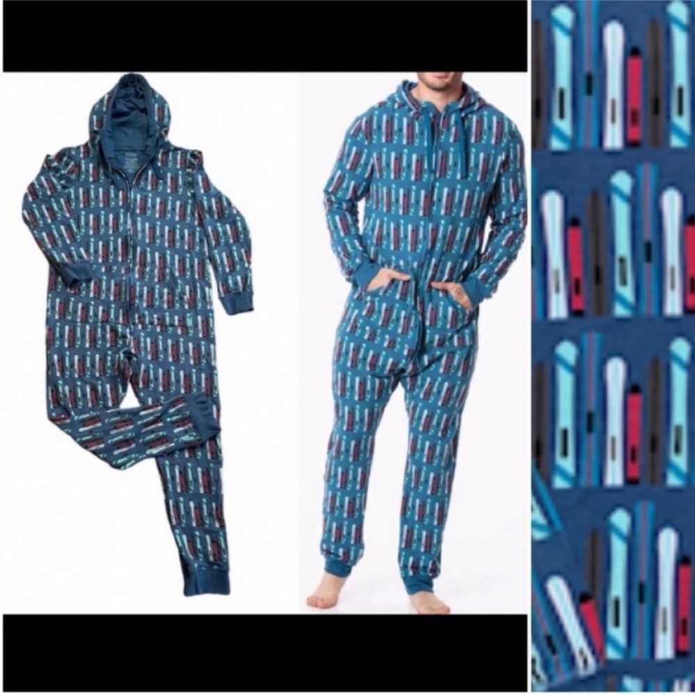 Kickee Adult Twilight Skis Onesie Pajamas Pants Hooded Union Jumpsuit Zipper S